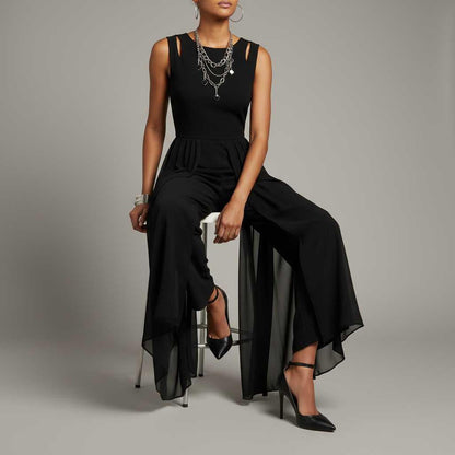 Black Sleeveless Wide Leg Jumpsuit | Women's Casual Outfit 3