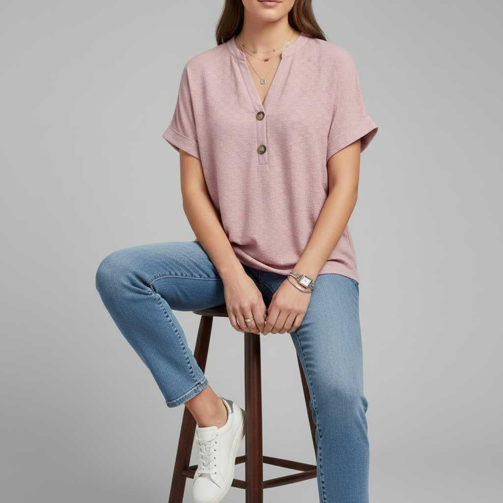 Casual V-Neck Top | Women's T-Shirt Short Sleeve Cotton 1