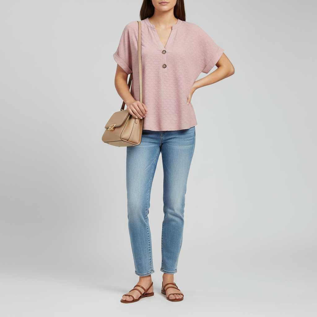 Casual V-Neck Top | Women's T-Shirt Short Sleeve Cotton 2