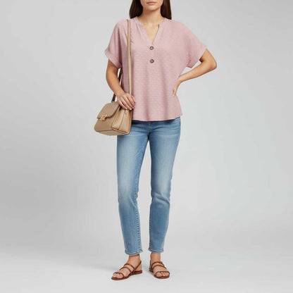 Casual V-Neck Top | Women's T-Shirt Short Sleeve Cotton 2